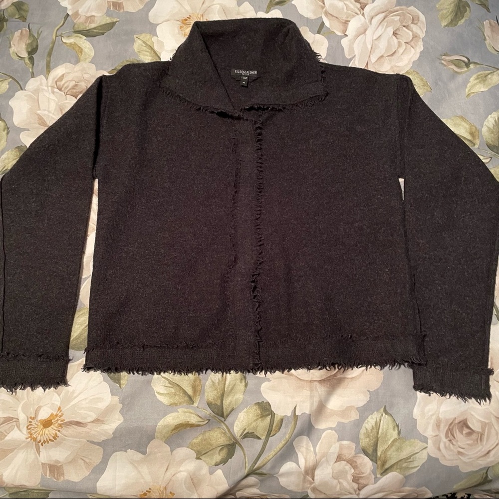 A great Charcoal, wool sweater/jacket by Eileen Fisher